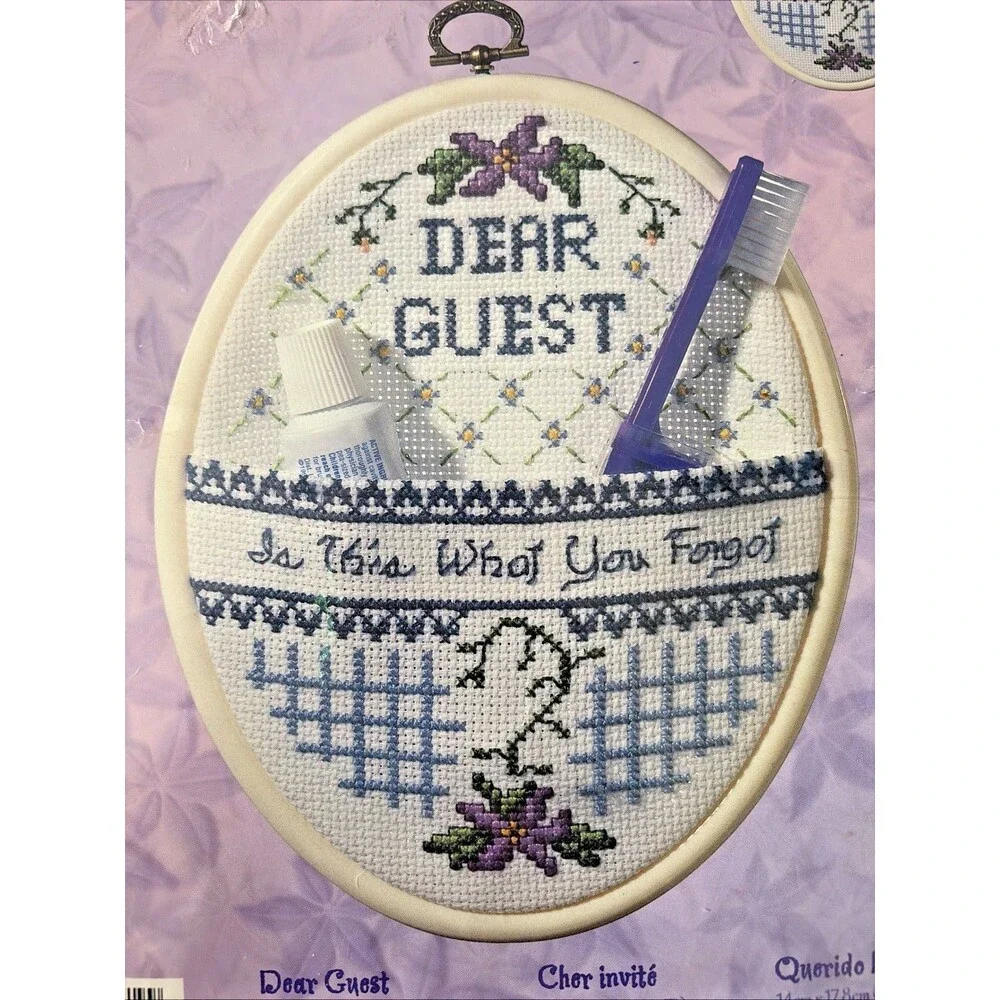 Bucilla 2001 Counted Cross Stitch Kit 42919 Dear Guest Sign Forgot Toothbrush